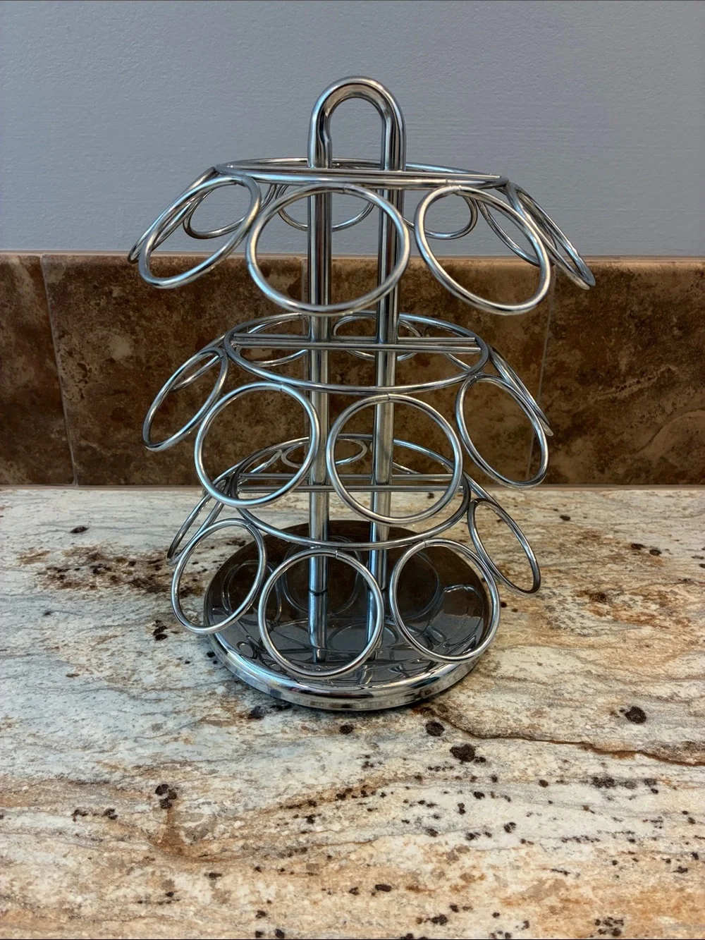 Chrome Coffee Pod Carousel Holder - Sleek Silver Capsule Organizer